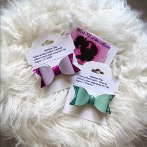Boutique Wear It Like Mads Handmade Hairbow Clip Faux Leather & Glitter